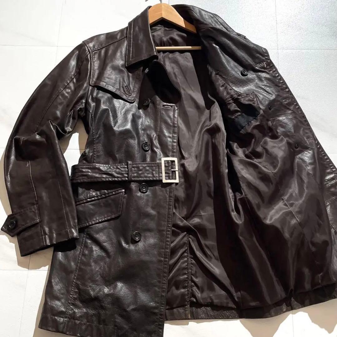 【美品◦2XL✨】アトリエサブメン レザートレンチコート ベルト ブラウン 52