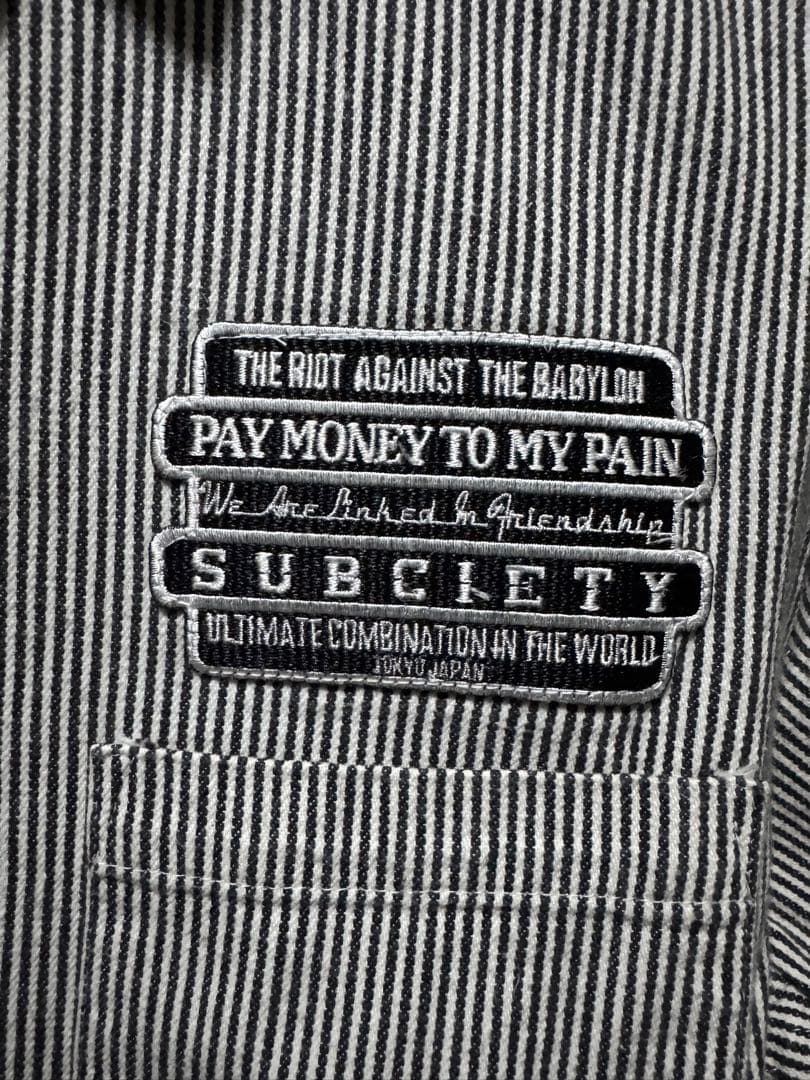 PTP × Subciety 限定 コラボ ワークシャツ グレー ストライプ M