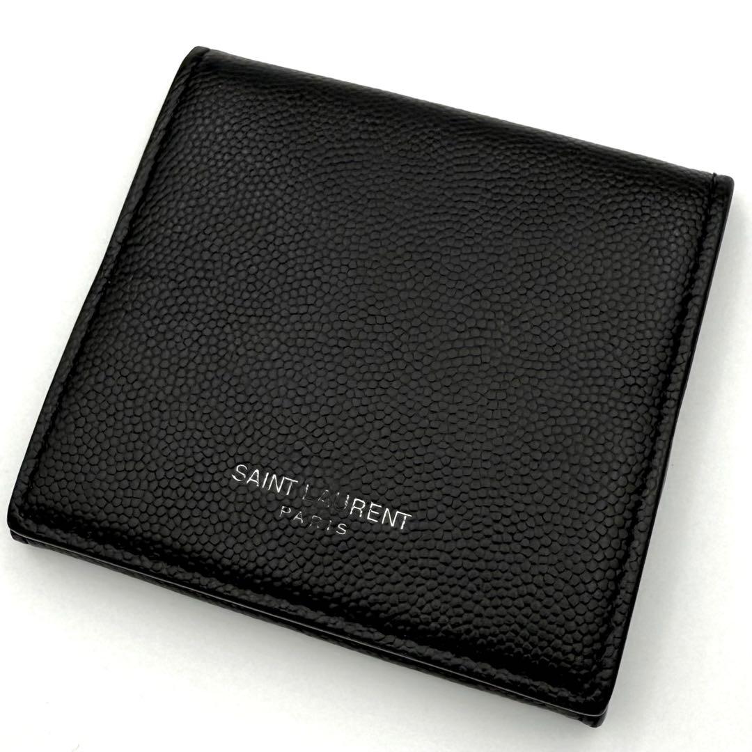 サンローラン ケース キャビアスキン ブラック レザー