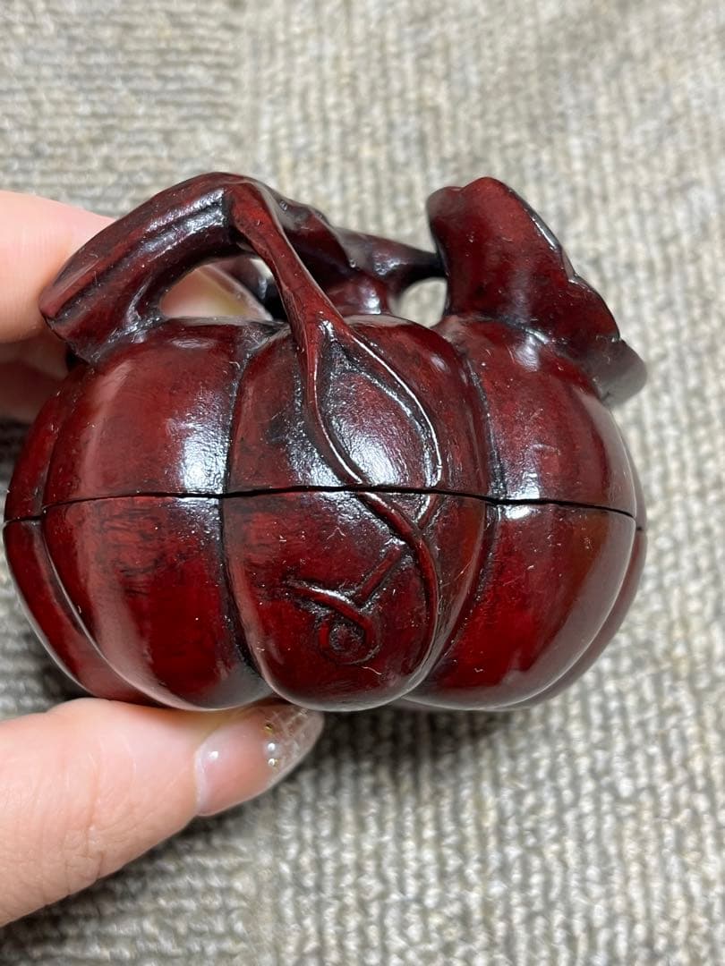 茶道具 中国 唐木 南瓜形蓋物 香合 カボチャ 古道具 骨董 一刀彫