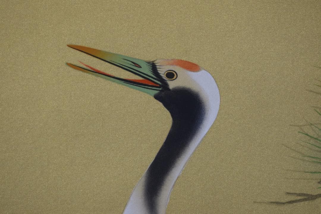 【真作】藤沢寿峰/松上双鶴図/祝事掛/掛軸☆宝船☆Z-271