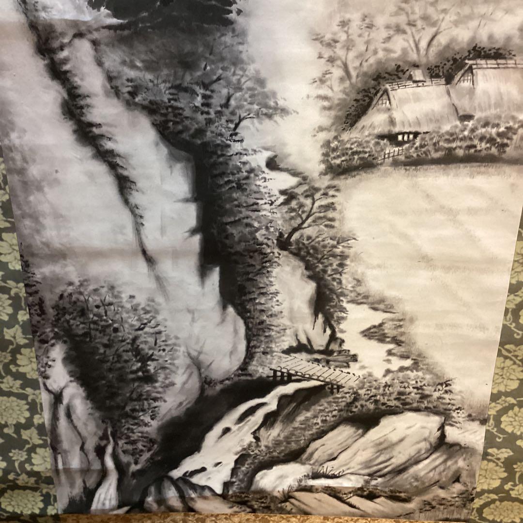 川合玉堂 破墨山水図 【山村風景図】肉筆画 紙本掛軸 落款有 模写 NO33