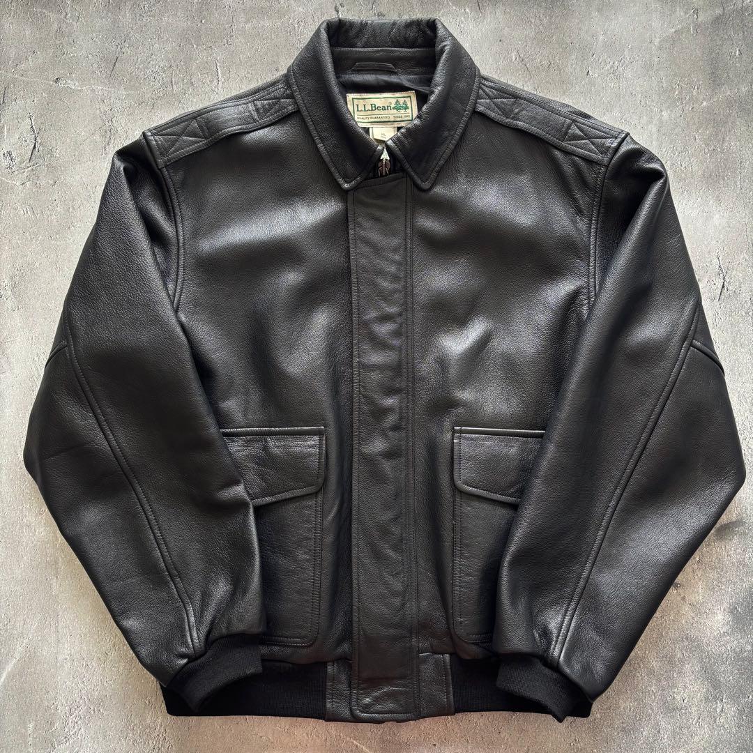 【美品】L.L.Bean A-2レザージャケット XL 黒 ゴートスキン 本革