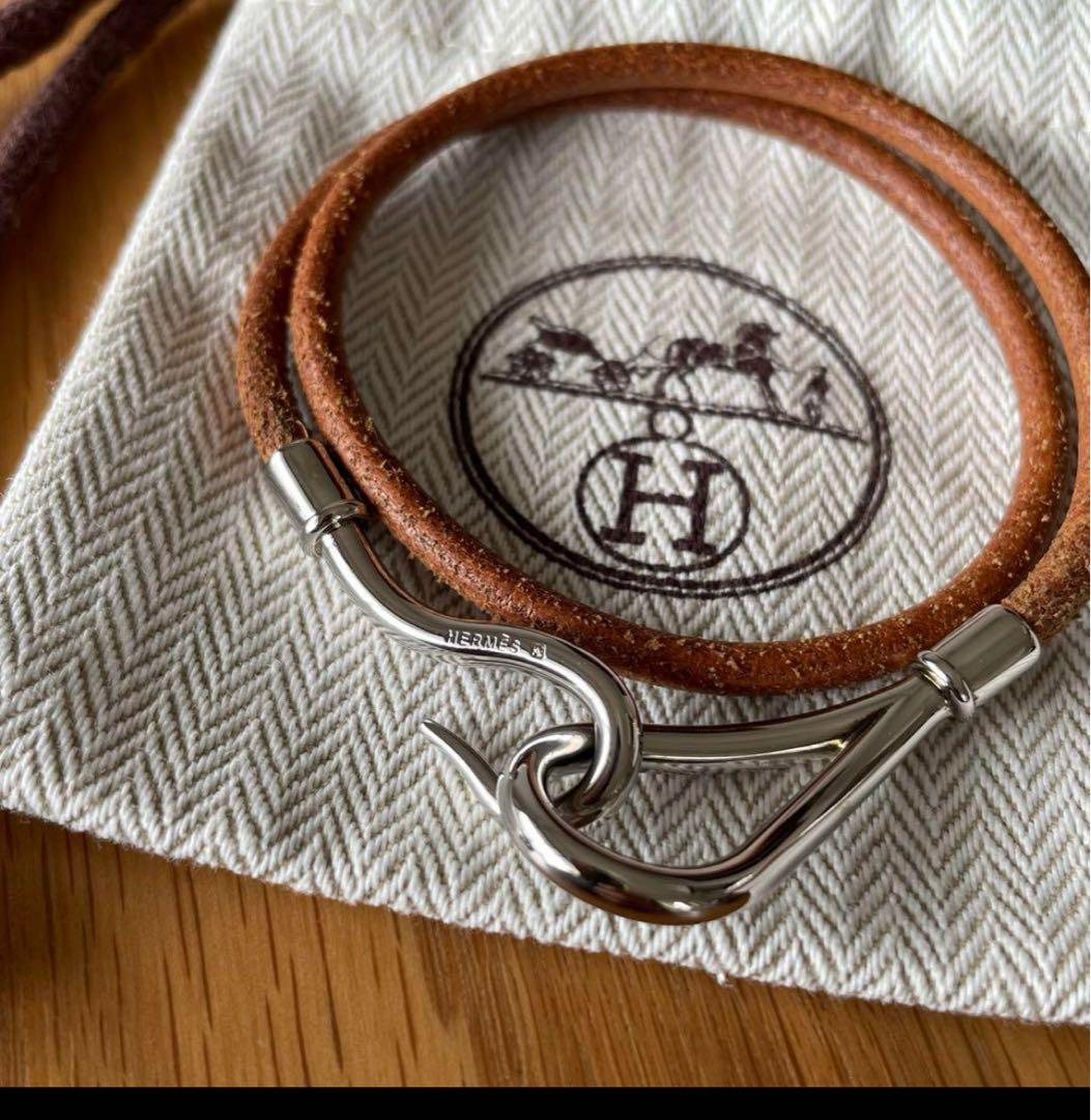 HERMES ジャンボ 2連 レザー ブレスレット チョーカー ブラウン