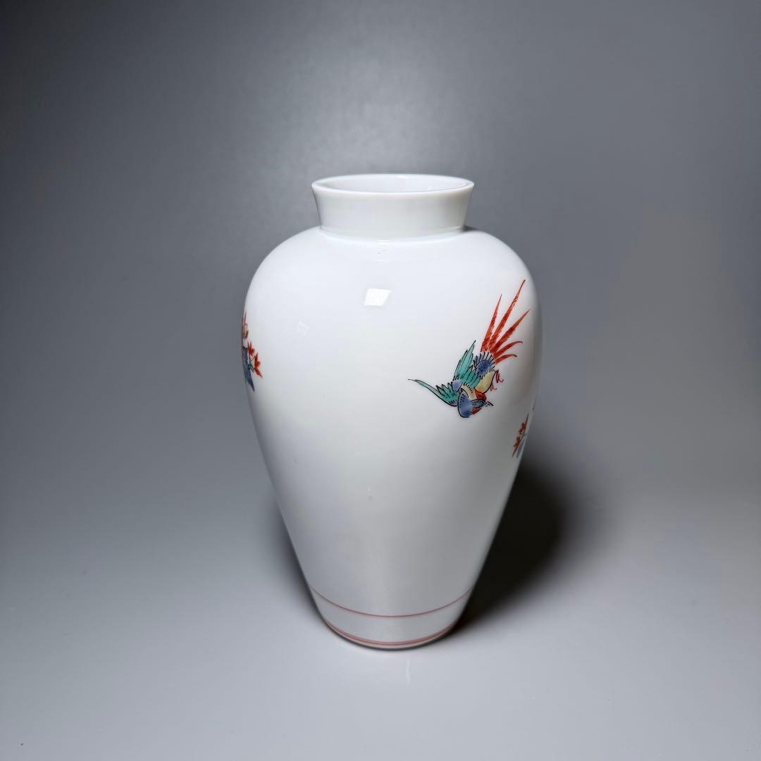 人間国宝 十四代 酒井田 柿右衛門 錦 花鳥図 花瓶 共箱 栞 高19cm 本物