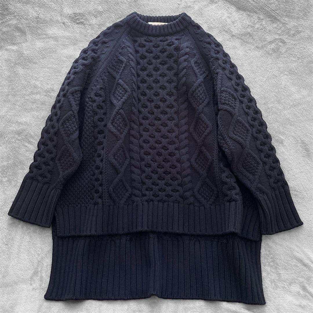 INSCRIRE ニット アラン ケーブル 紺 ネイビー ウール F
