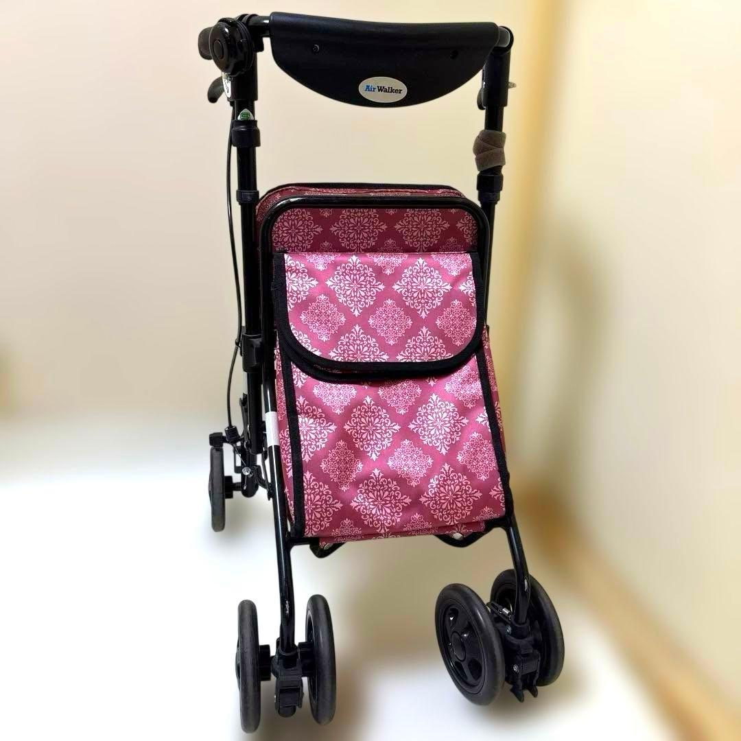 島製作所　エアウォーカー　ピンク　保冷バック＆椅子付き　シルバーカート