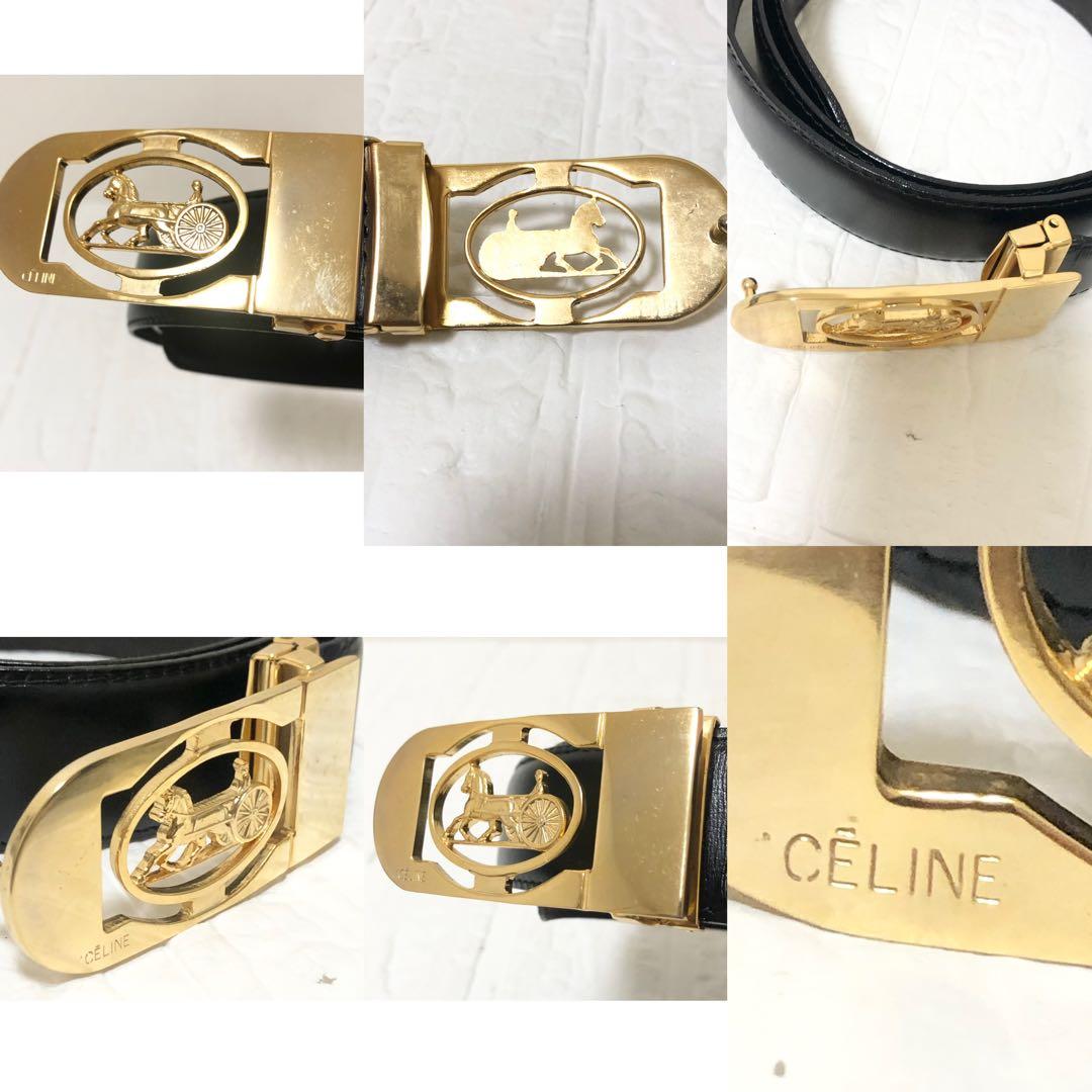 美品 CELINE セリーヌ ベルト 馬車金具 ゴールド ブラック - メルカリ