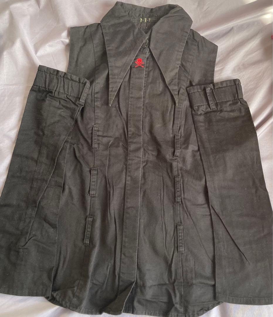 BPN 付け袖 ブラウス シャツ ブラック ドクロ スカル 髑髏 刺繍