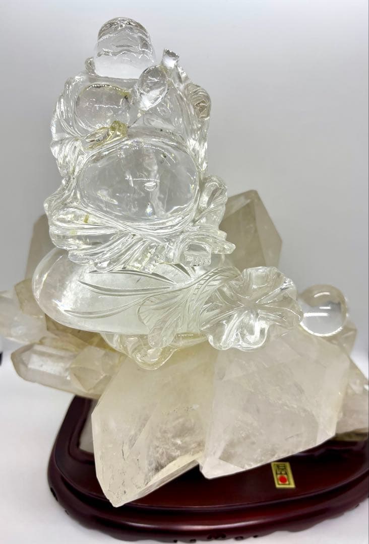 #伝統工芸士　保山作　水晶彫刻 布袋像 台座付き