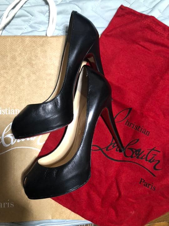 Christian Louboutin ルブタン オープントゥ パンプス黒36 Christian Louboutin クリスチャンルブタン パンプス レザー ブラック