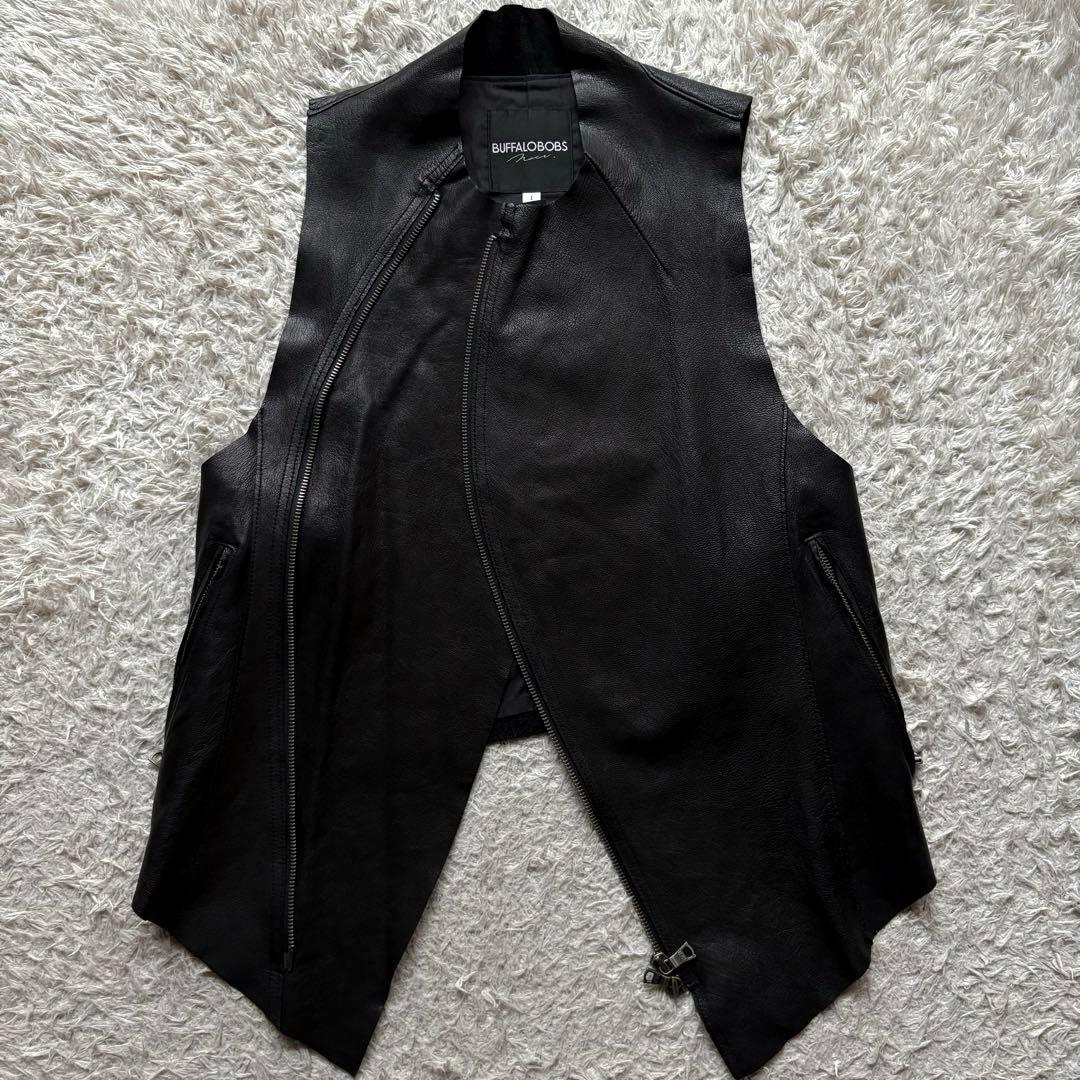 ★羊革★ BUFFALO BOBS ハーフダブル ベスト ジップアップ ジレ 黒