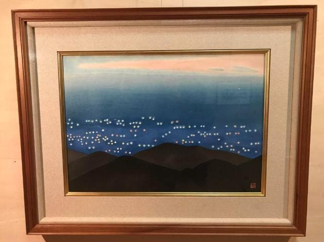 小野竹喬　「京の灯」　木版画　落款・作品証明シール有り