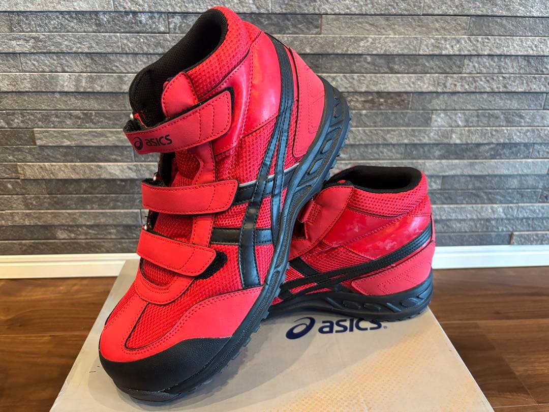 新品！asics 赤 ハイカット安全靴 ベルクロ　27.5