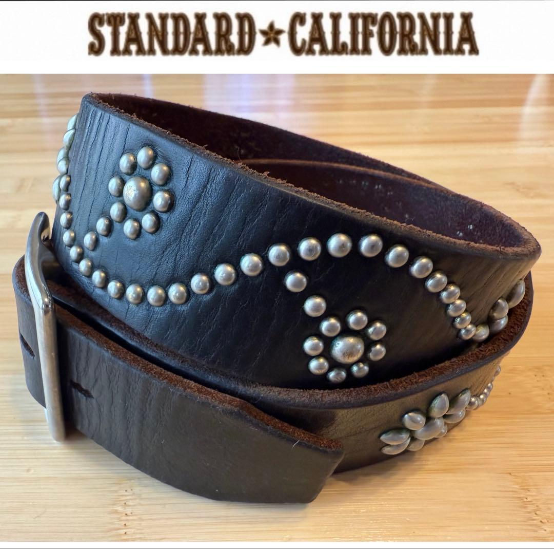 ⭐️美品⭐️HTC⭐️フラワーベルト⭐️ブラック(茶芯)レザー×シルバースタッズ⭐️36