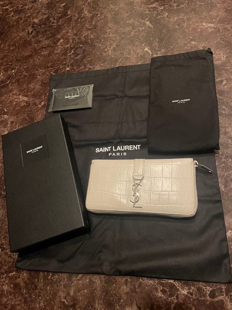 Saint Laurent 財布 サンローラン 長財布 クロコ風 ホワイト