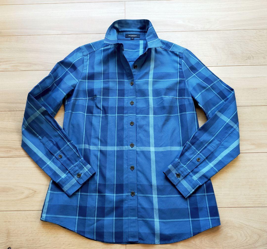 美品バーバリーロンドン 青ブルーチェック 長袖シャツ ブラウス38三陽商会 美品バーバリーロンドン 青ブルーチェック 長袖シャツ ブラウス38三陽商会