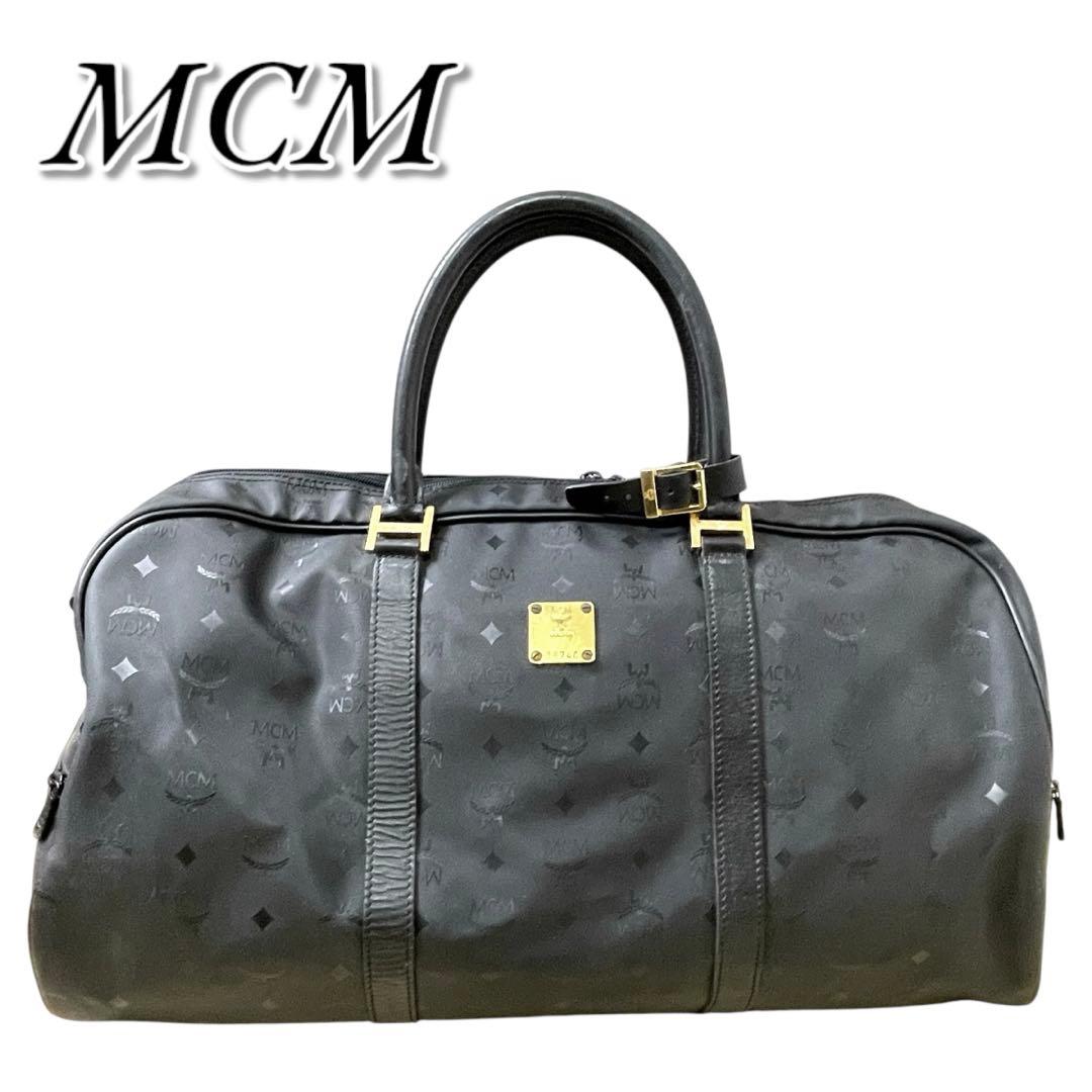 美品 MCM エムシーエム ボストンバッグ 黒 ナイロン 金金具