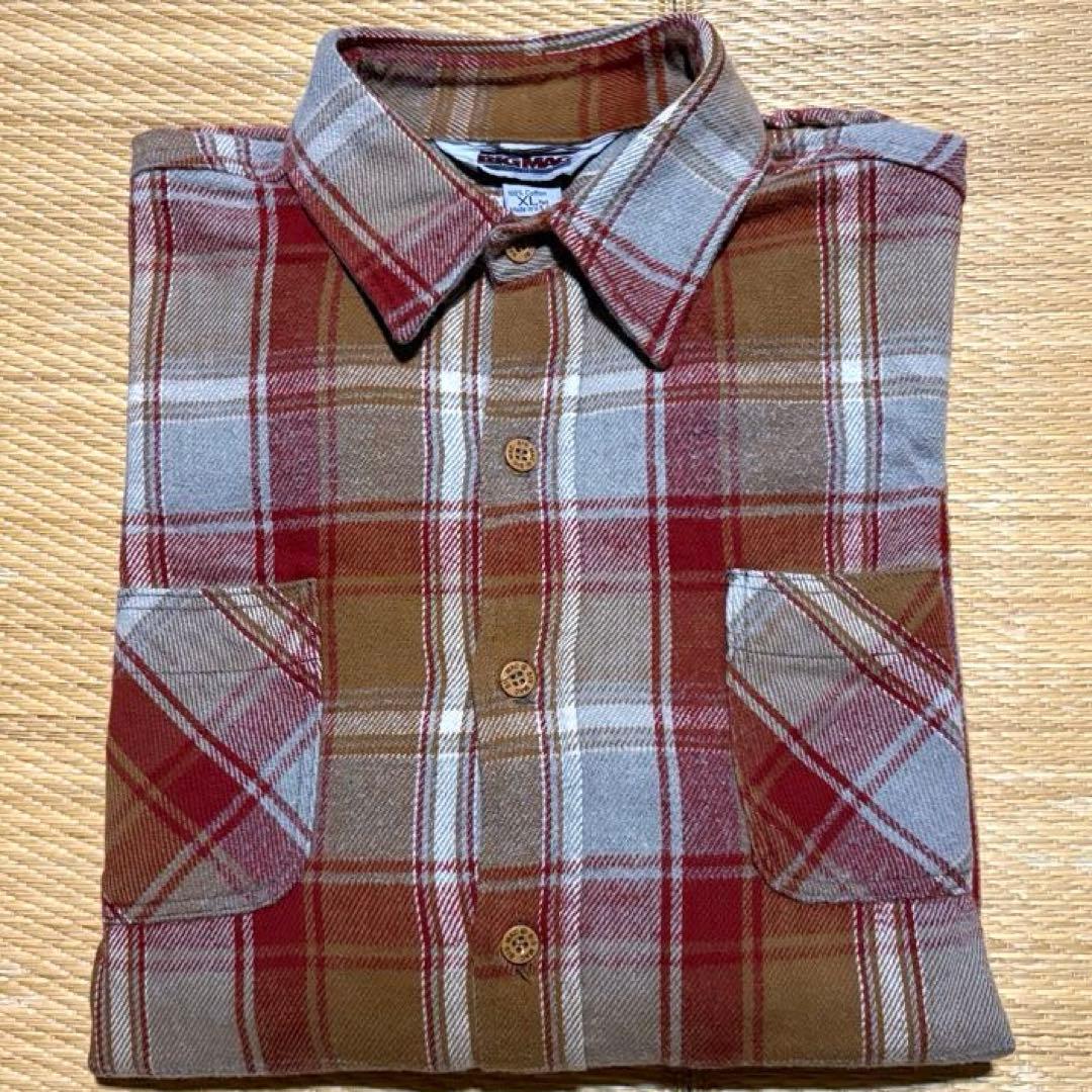 BIG MAC 長袖ネルシャツ XL Tallサイズ　赤紫　グレー　ベージュ色
