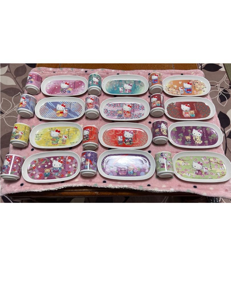 【超希少12種フルコンプ】ハローキティ 四季の湯呑み＆菓子皿 24点フルセット