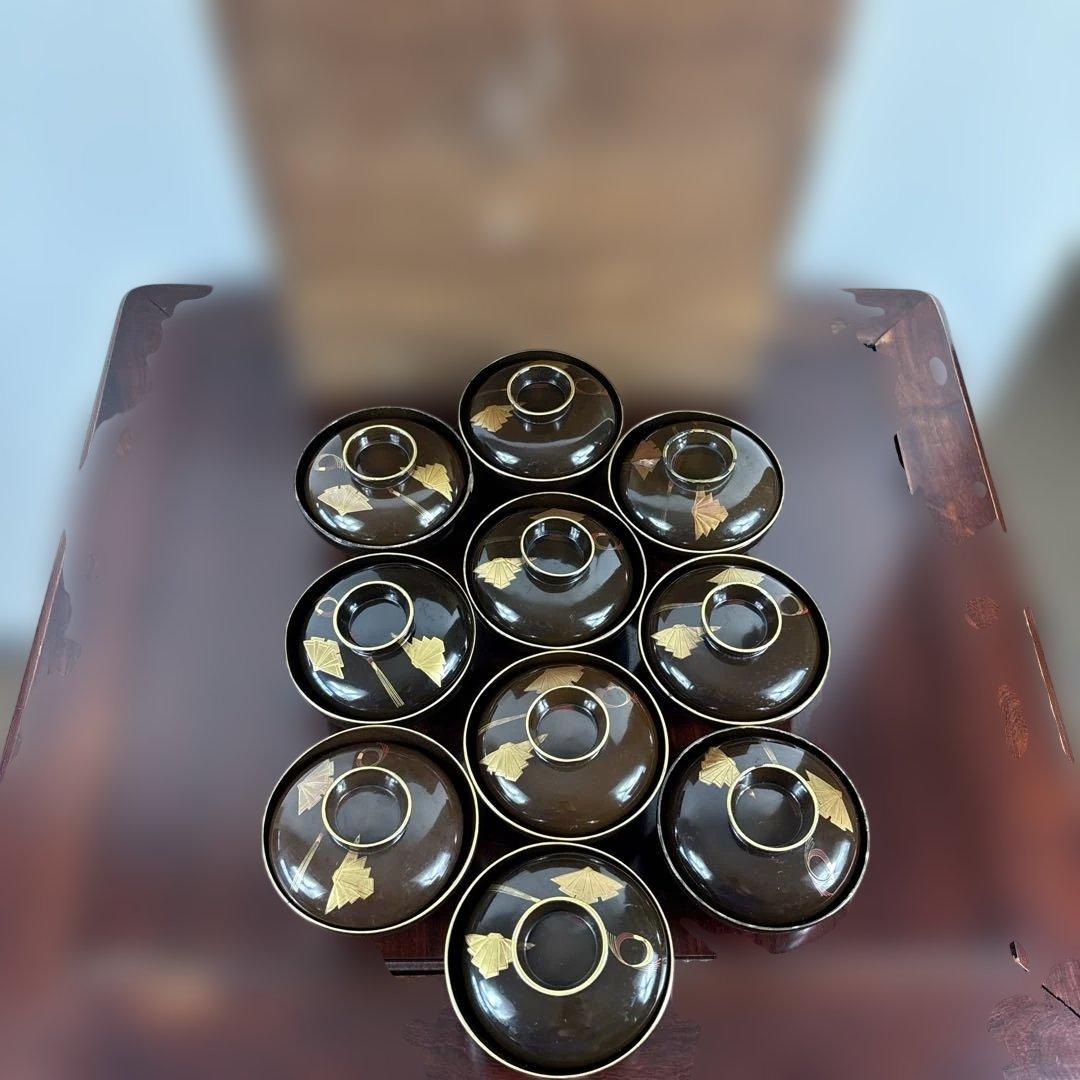 漆器 葉模様 椀 10客セット