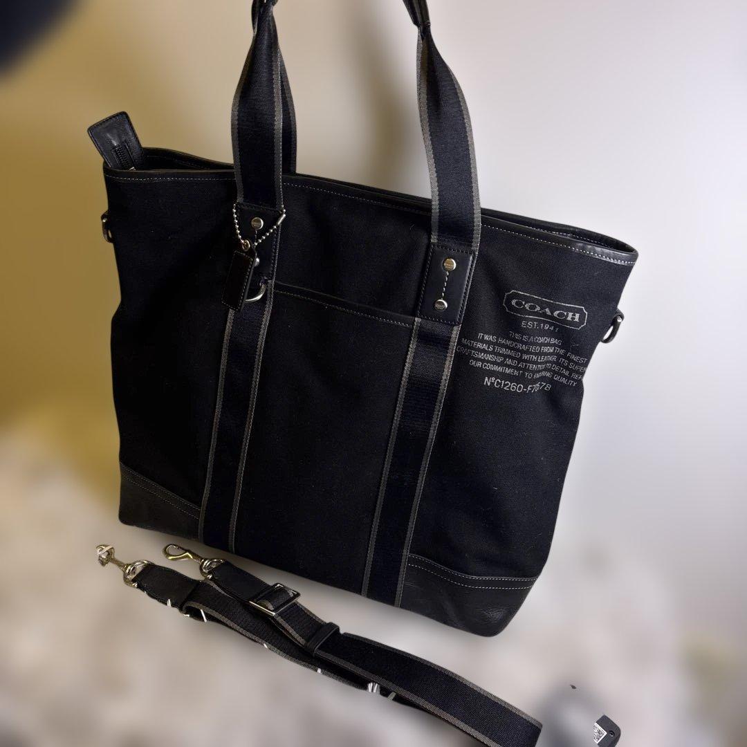 【良品】COACH コーチ　ブラック トートバッグ NFC1260-F70578