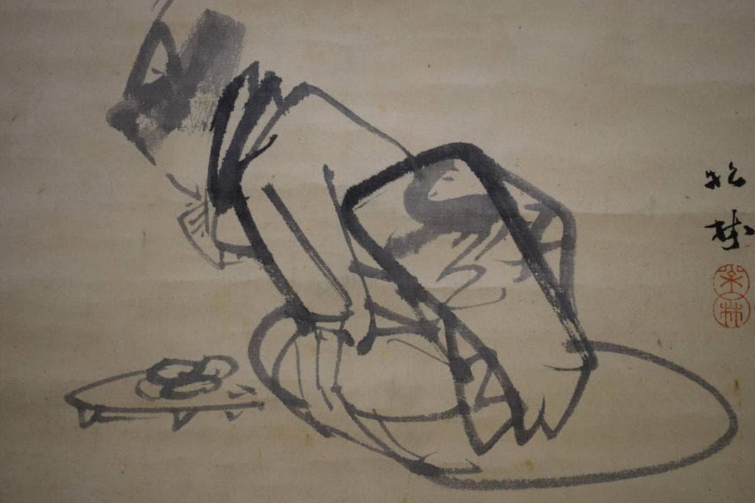 真作/藤井松林/眺める美人図/絹表装/布袋屋掛軸HH-85