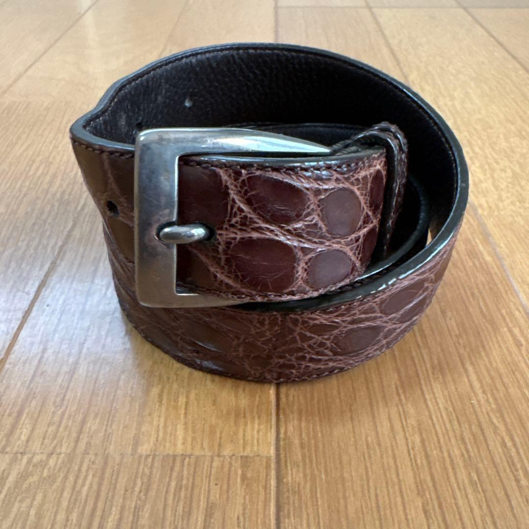 テス　TES アメリカンアリゲーター ベルト イタリア製 ワニ革 ブラウン