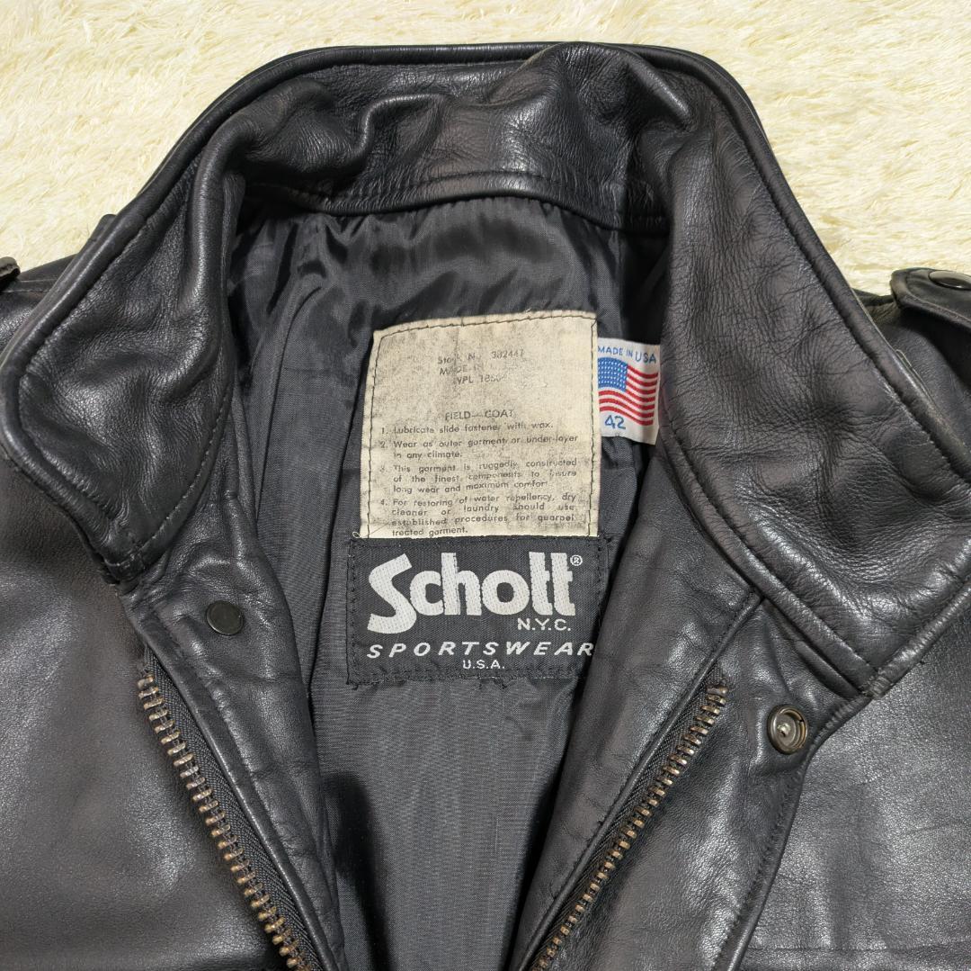 希少 42 Schott レザー M-65 フィールドジャケット 黒 ミリタリー