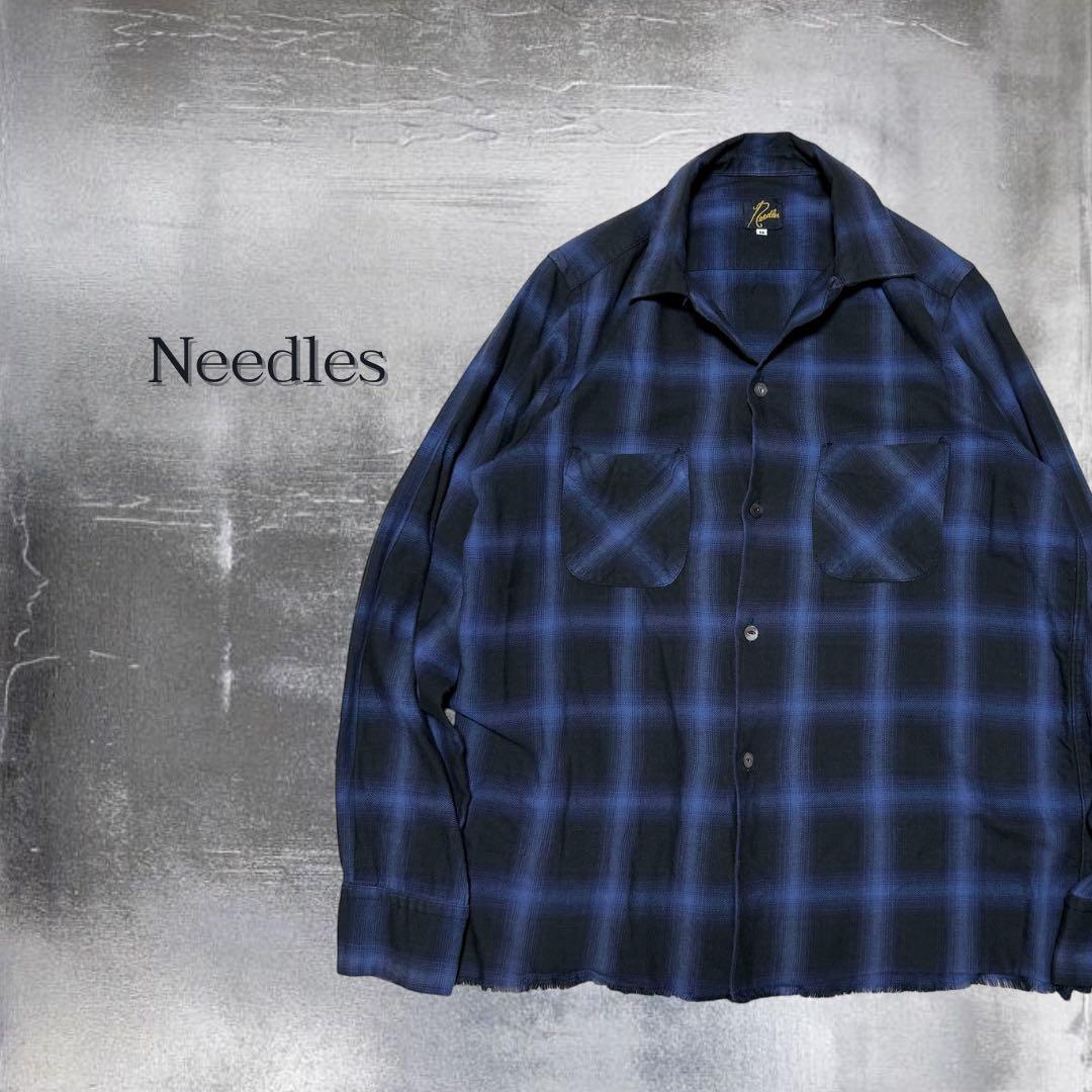 Needles オンブレチェックシャツ ネイビー M カットオフ