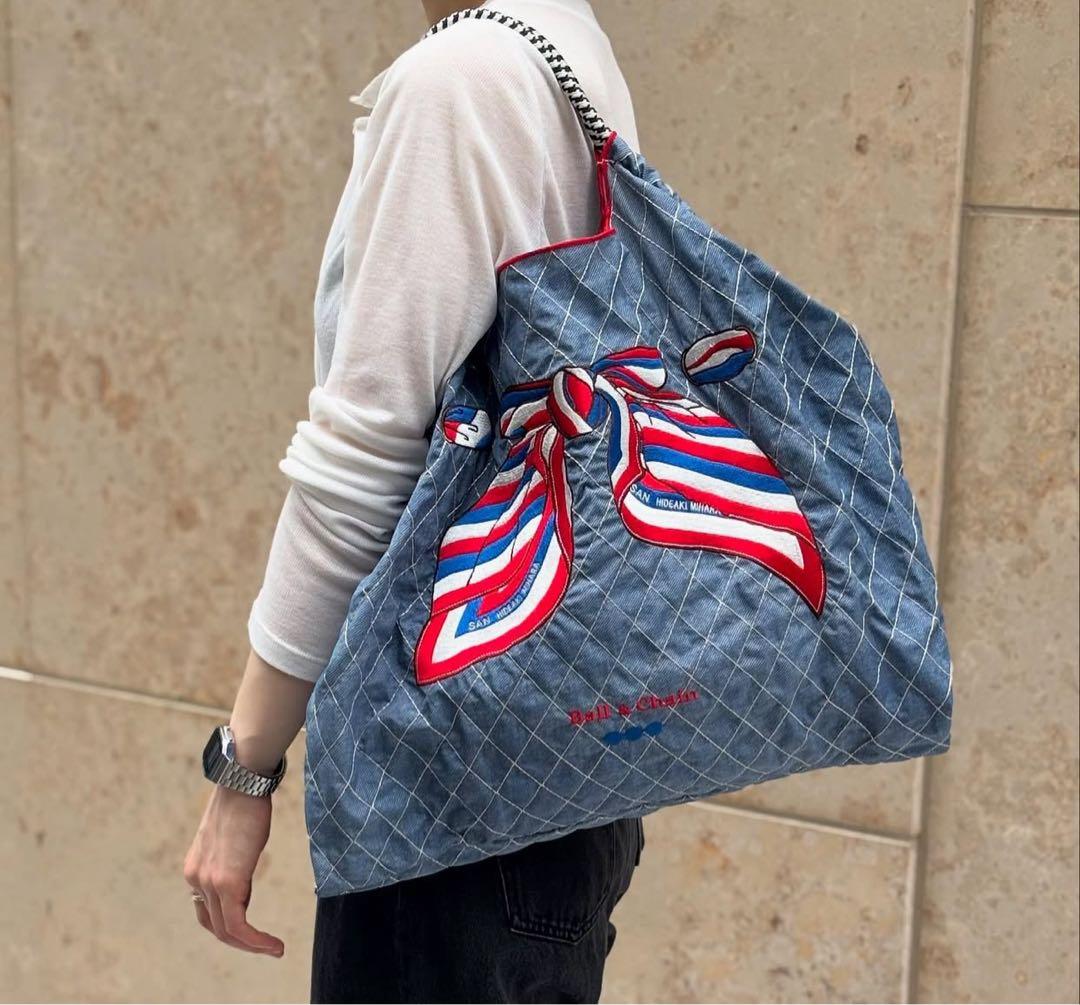 Ball＆Chain スカーフ リボン柄 デニム　L 表参道店限定　完売　希少 新品未使用】表参道限定品 Ball&Chain ボールアンドチェーン リボン