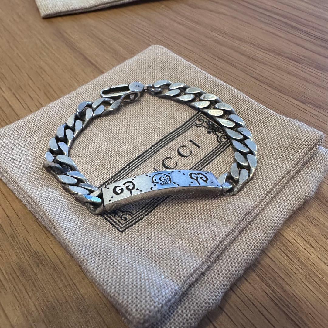 【美品】GUCCI ゴースト IDプレート チェーンブレスレット シルバー