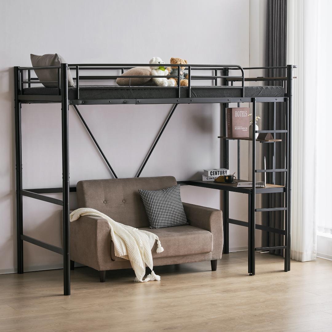 コンセント付きロフトベッド高さ170　送料無料 スチール 耐震 ベッドBLACK