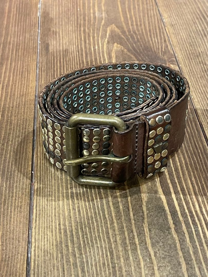 HTCブラウンレザー メタルスタッズ ベルト