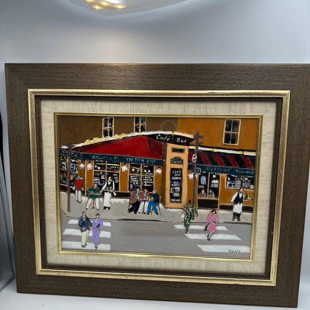 カフェの風景 油彩画 楽天市場】油彩画 斉藤要 「街角のカフェ」 F6号 額入り 油絵 風景画
