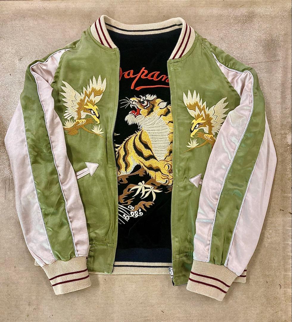 スカジャン　鷹/虎　Mサイズ サテン/別珍リバーシブル