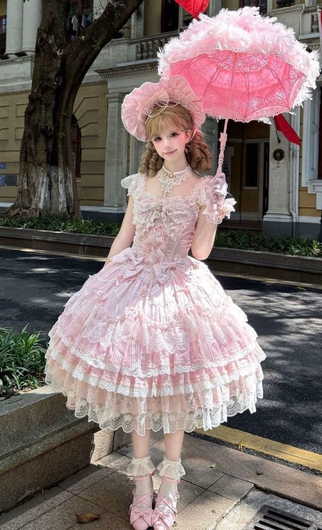【月下桜頌】ピンク ゴスロリ・ロリータドレス 甘ロリ　ロリィタJSK お姫様