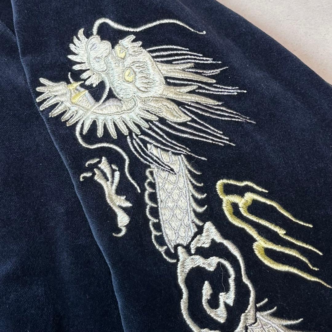 AVIREX 別珍 スカジャン 龍 鷹 リバーシブル ネイビー グリーン XL