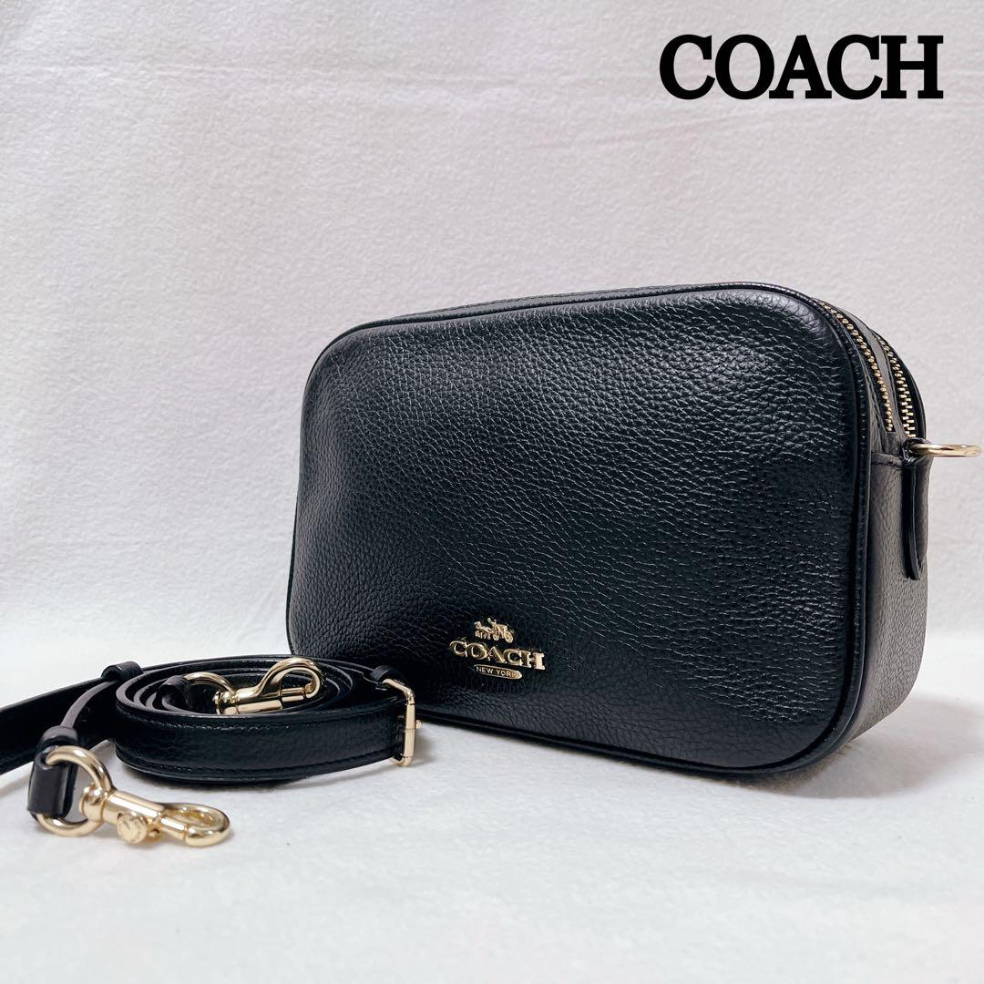 美品コーチ ショルダーバッグ レザー 黒 ゴールドダブルファスナー