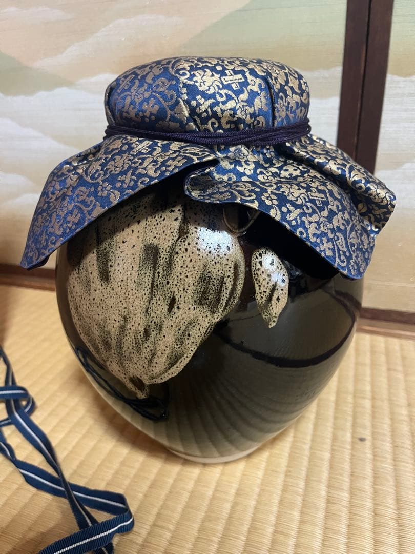 【平安 草山造】京焼 花壺 大壺 黒釉 花入 共箱・仕覆付 茶道具 飾り壺