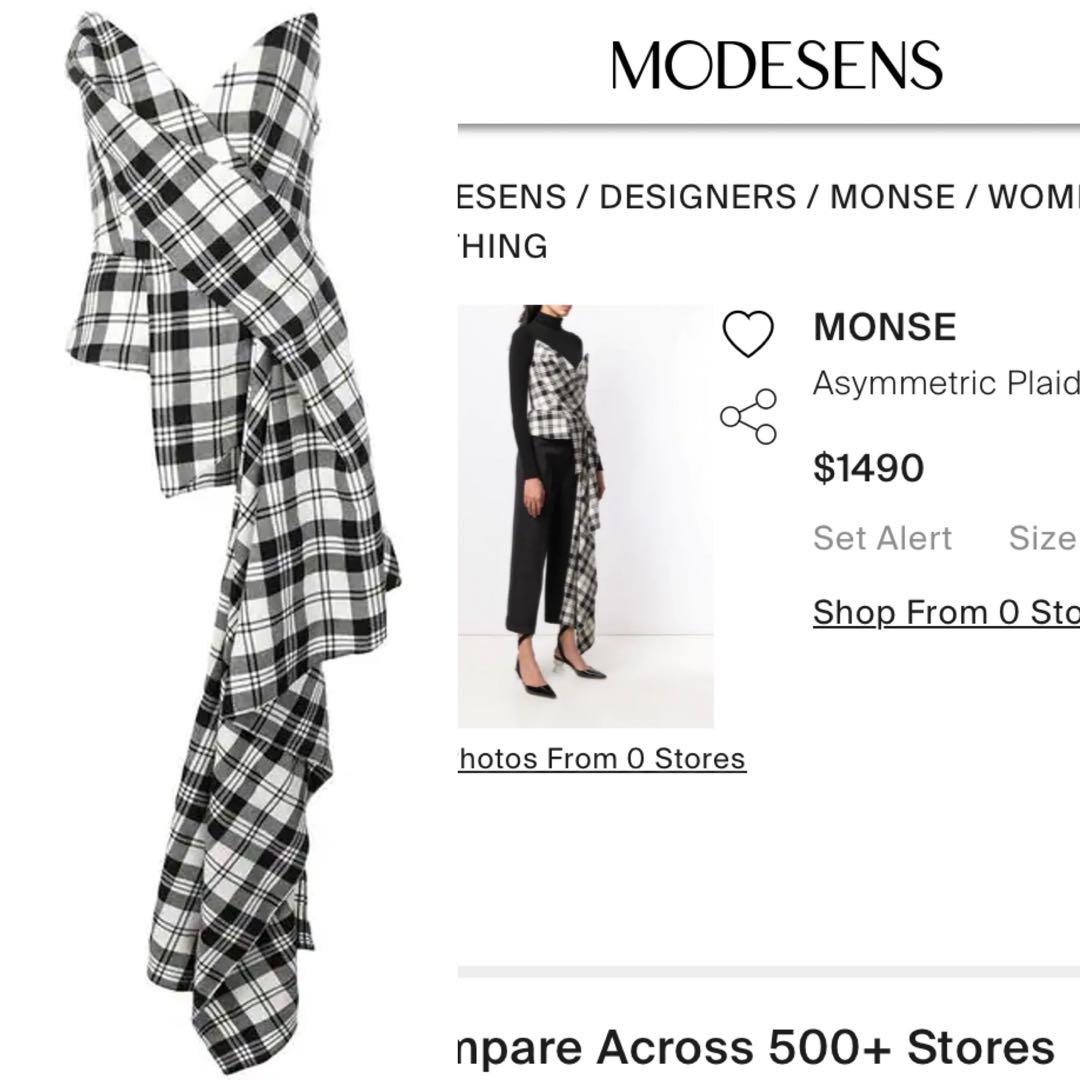 MONSE】白×黒タータンチェック アシンメトリー ヘム ドレープ ビスチェ
