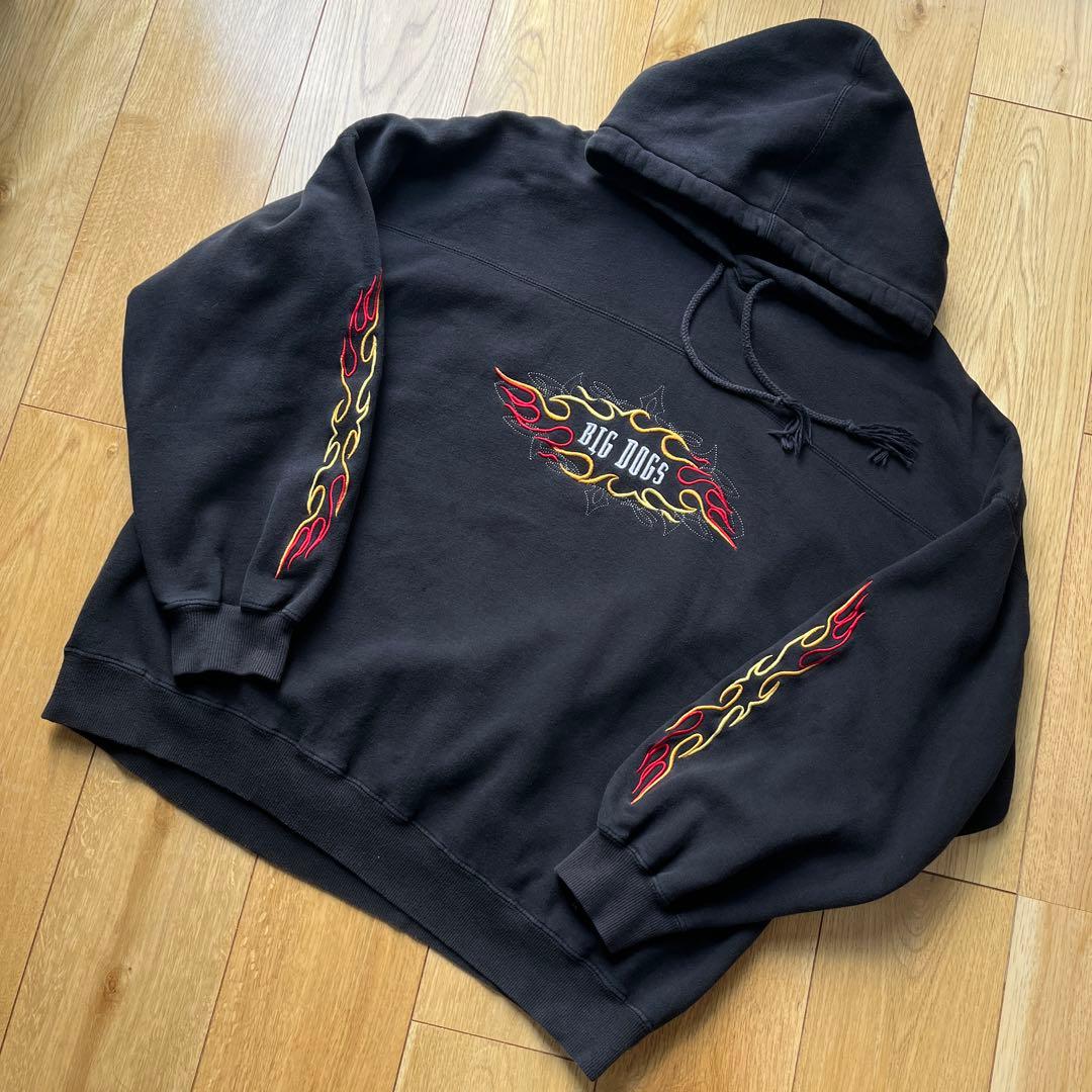 00s　Bigdogs　パーカー　フレイム　ファイヤーパターン　フェード　黒　炎