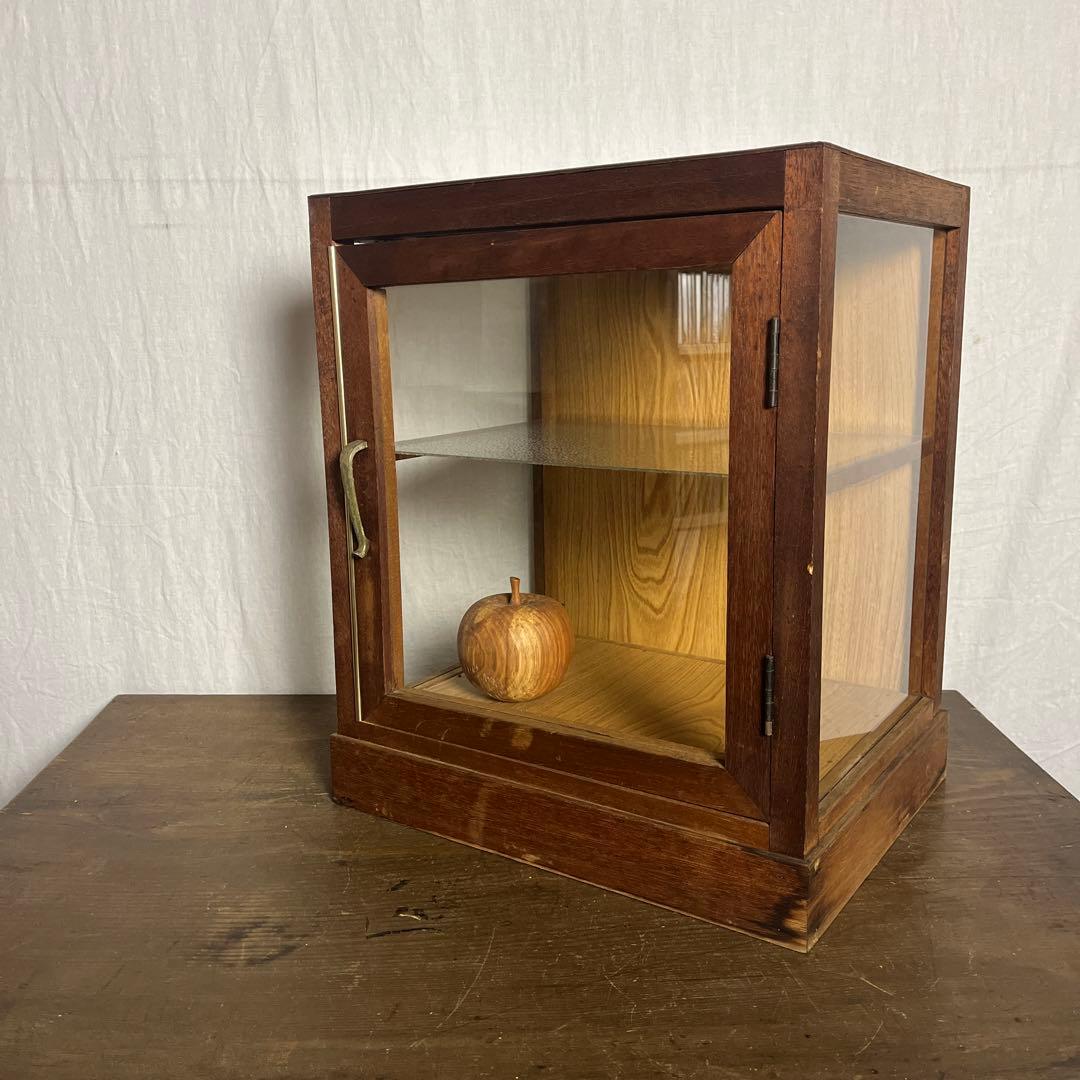 古道具ビンテージ品◾️木製フレーム×3面ガラス ディスプレイケース 飾り棚