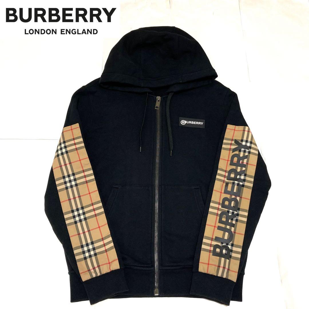 美品 BURBERRY バーバリー ノバチェック ジップパーカー スウェット 黒