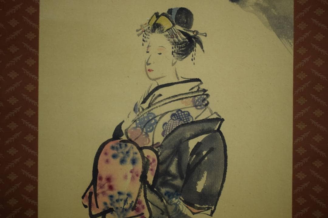 真作/宗富/花魁画/美人画/布袋屋掛軸HH-767