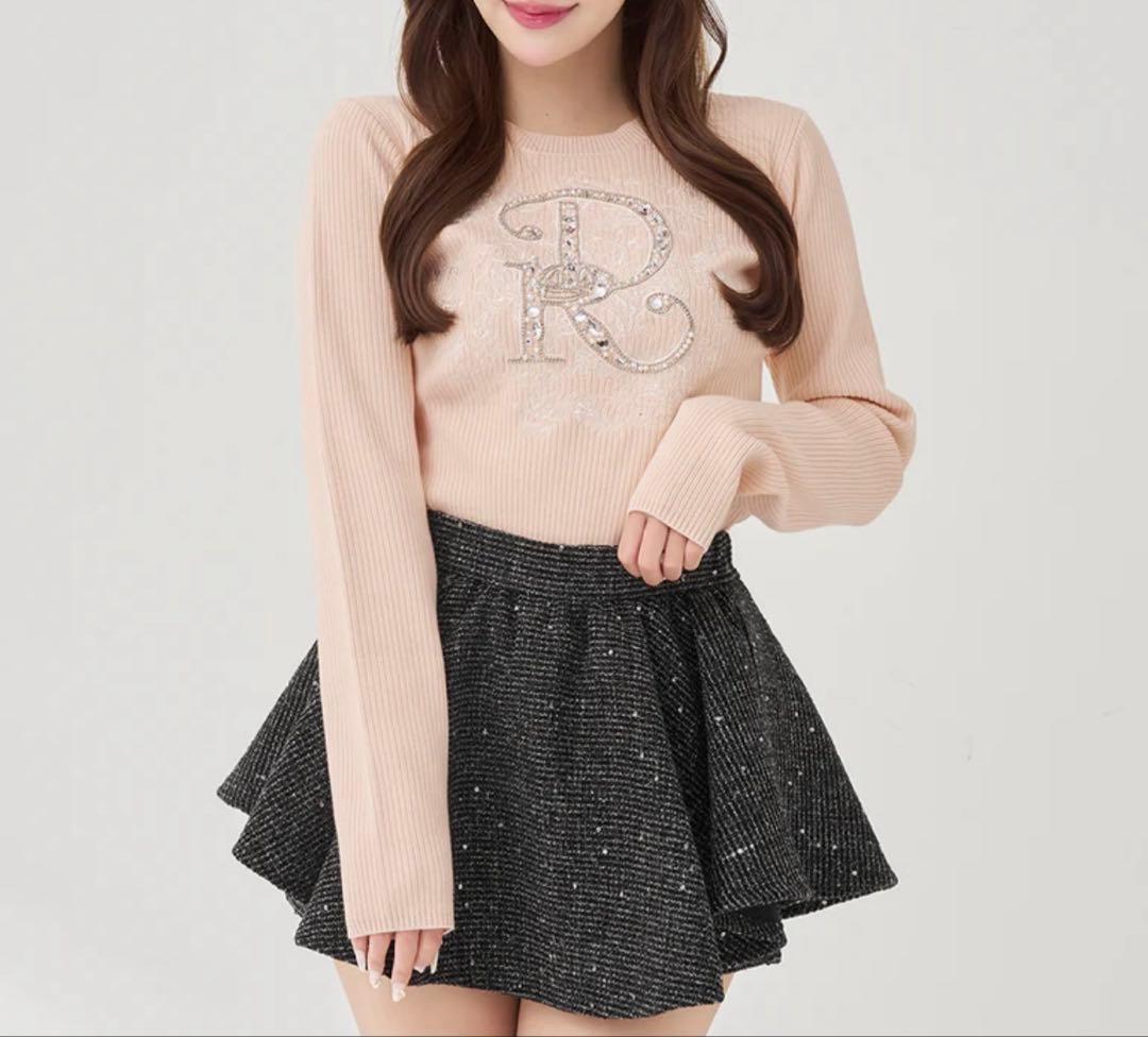 DRビジューフラワーリブニットトップス Darich