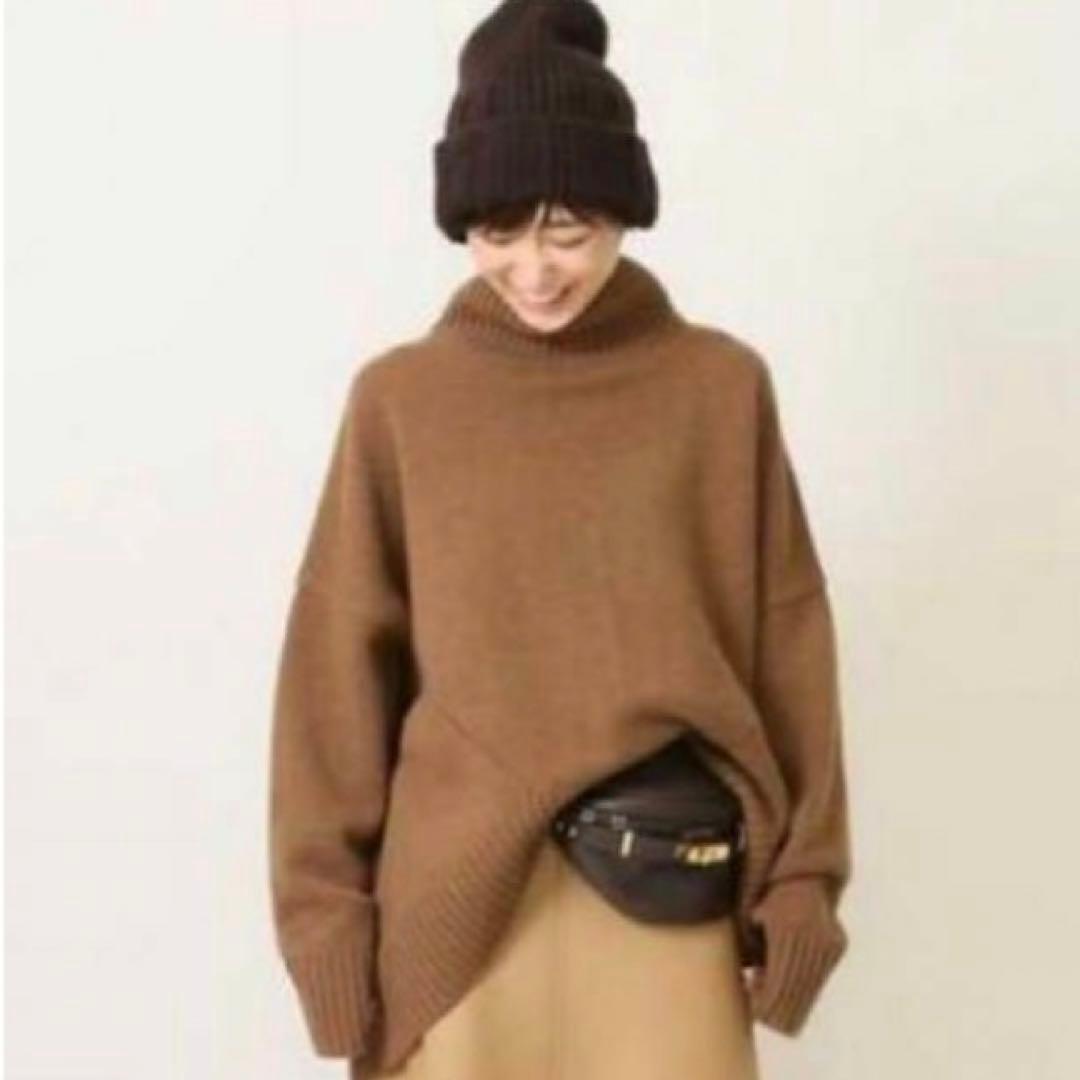 CINOH 長袖ニット セーター タートルネック ビッグサイズ キャメル 38