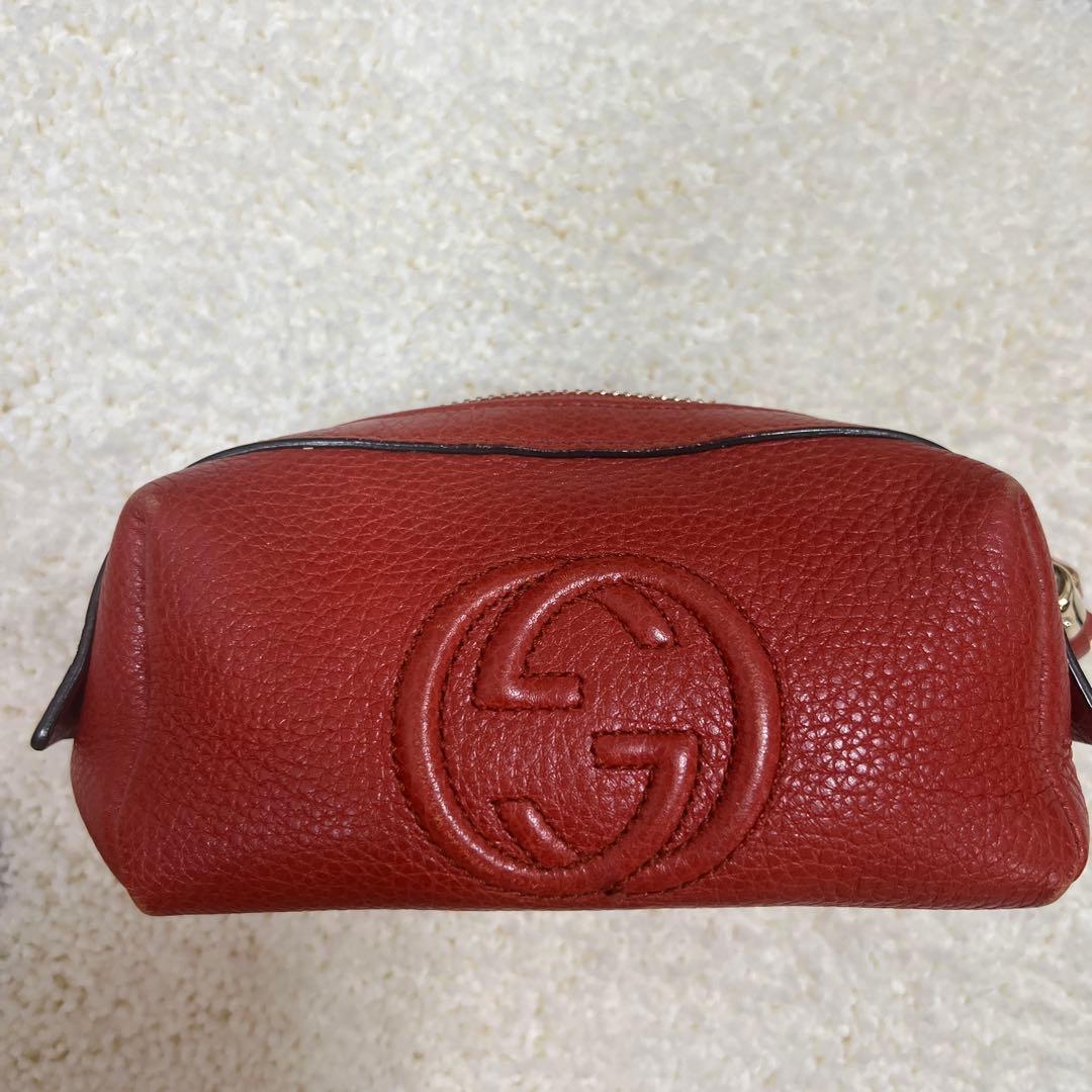 GUCCI レザー ポーチ GGロゴ レッド