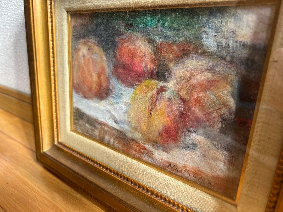 成川雄一　桃　油絵　絵画　水彩画　素描　パステル　額縁