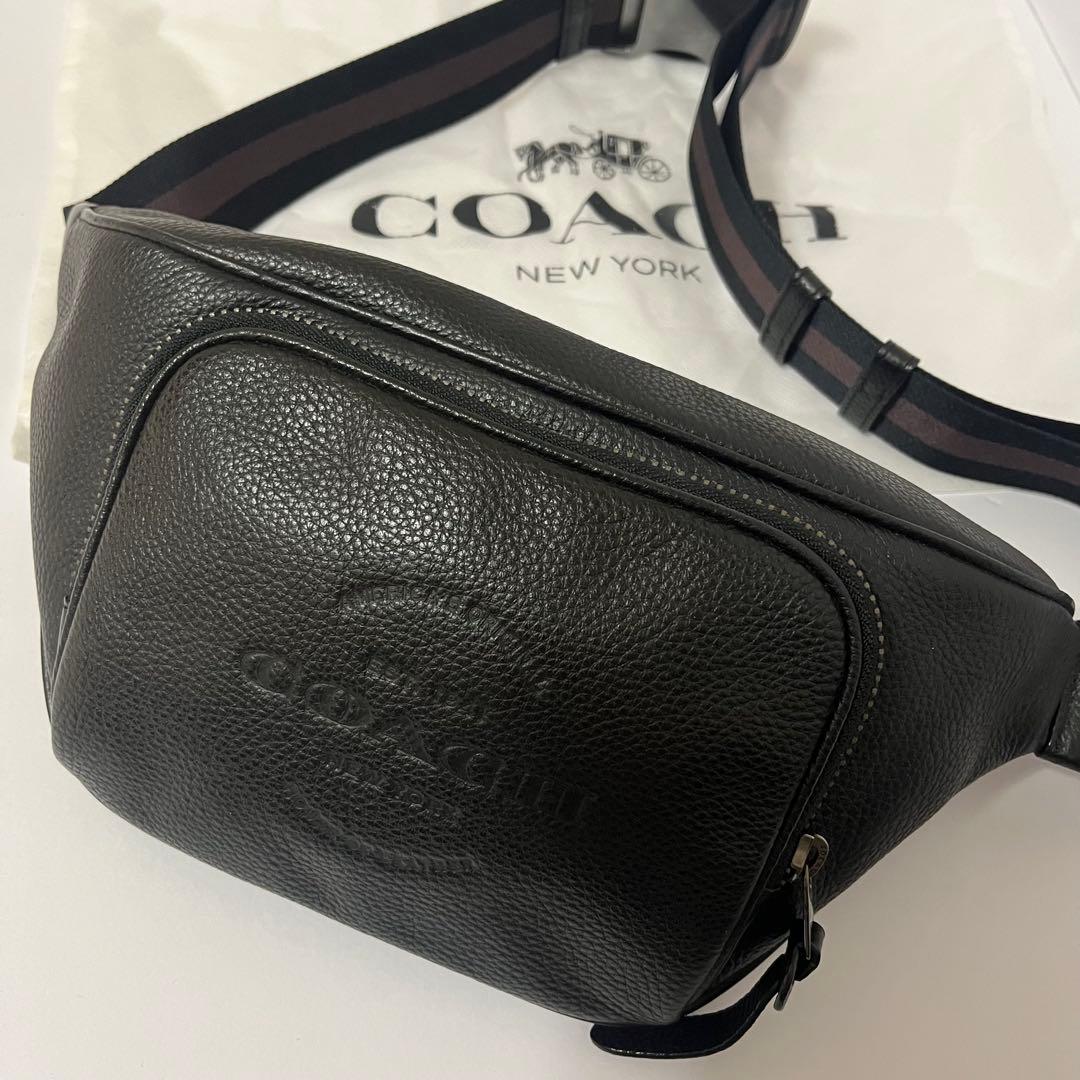 美品✨コーチ　トンプソン　ボディバッグ　ウエストバッグ　シボ革レザー　黒色
